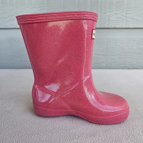 Hunter Original Classic Rain Boots Toddler Girl SZ 7 US Pink Glitter Sparkle - Picture 4 of 12